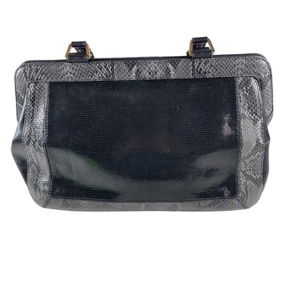 Cole Haan Satchel Shoulder Bag Black Reptile‎ Embossed Leather Designer Handbag - Picture 2 of 16